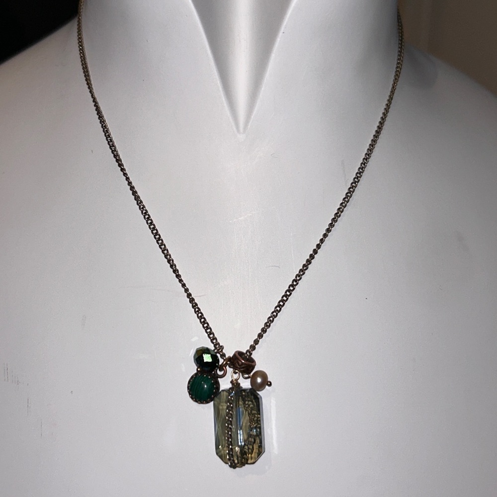 Janna Conner - 18k Gold Plated Charm Necklace w/ aquamarine crystal